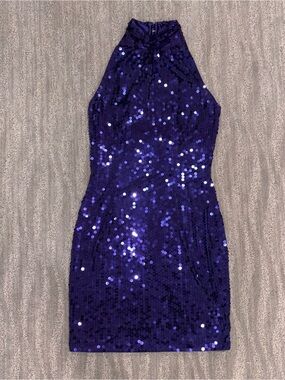 VTG Niteline By Della Roufogali Purple Sequin Mini Dress Y2K Glam Women’s Sz 8